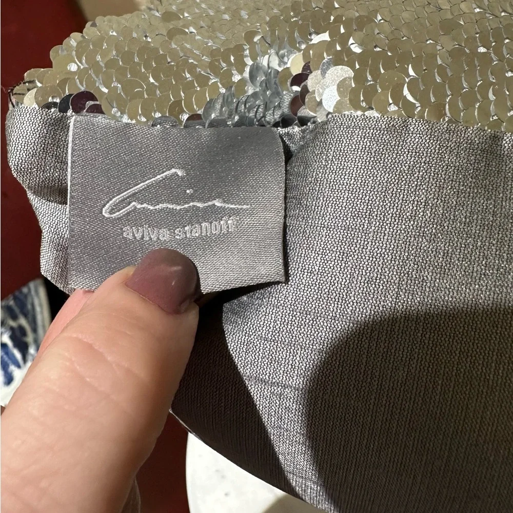 NWOT Aviva Stanoff Square Silver Sequin & Sequin Pillow w/zipper. Down pillows